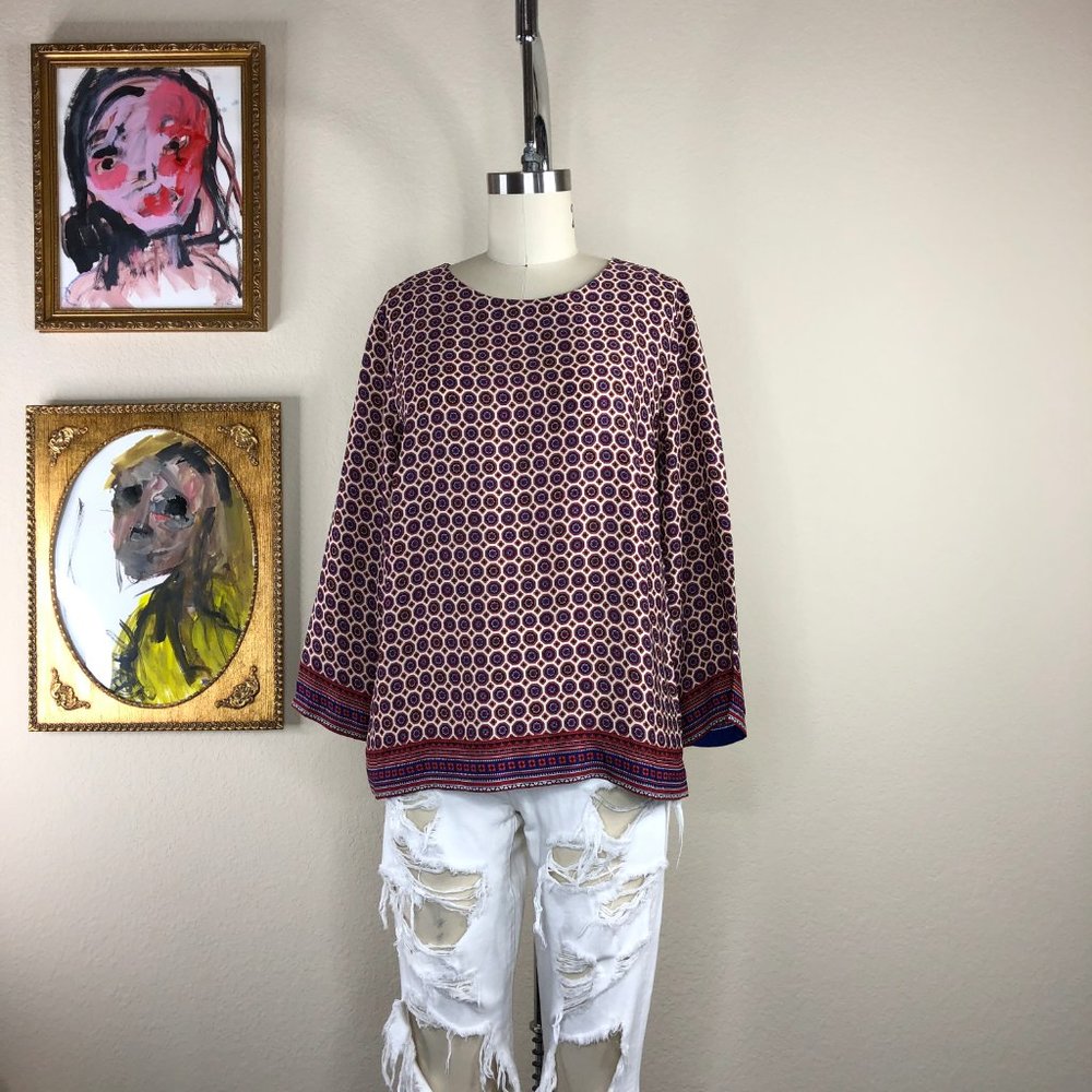 Cynthia Rowley Pattern Blouse Slit Hem